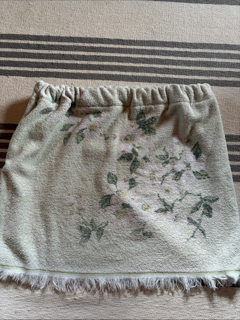 Green Floral Fringe Mini Skirt. Size small . Handmade